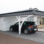 Carport mit Dachpfannenblende-weiß-Gerätekammer