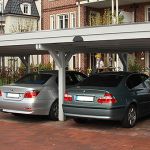 Carport Reihenanlage Flachdach grau Holzblende